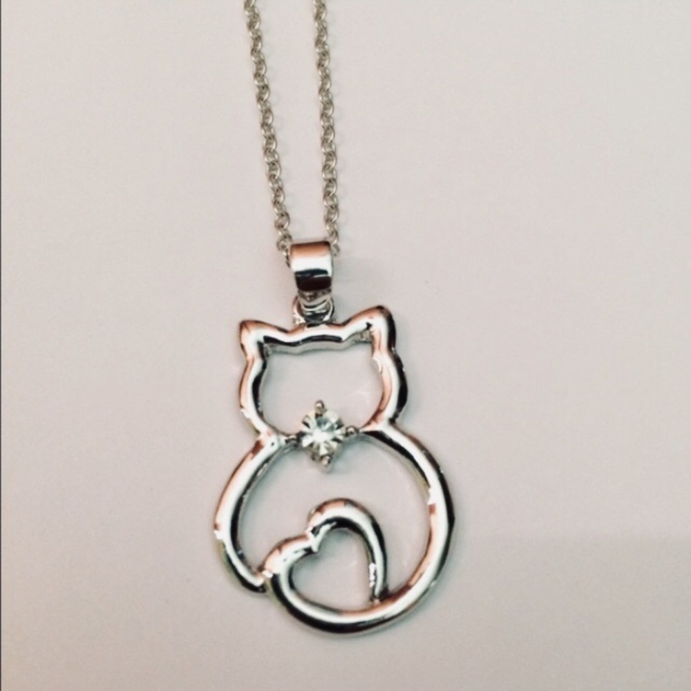 HP Silver Plated Kitten Pendant Necklace Cat Kitty - Picture 1 of 2